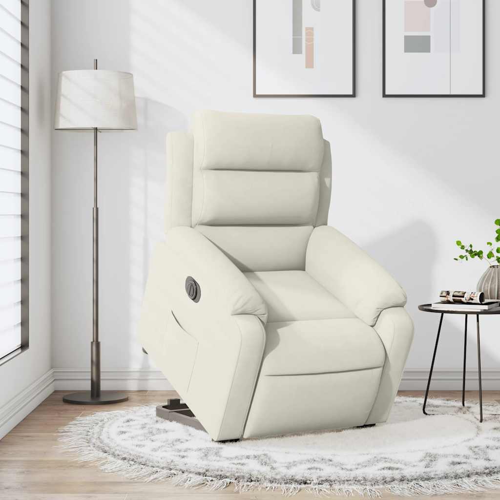 Poltrona Alzapersona Reclinabile Elettrica Crema in Velluto