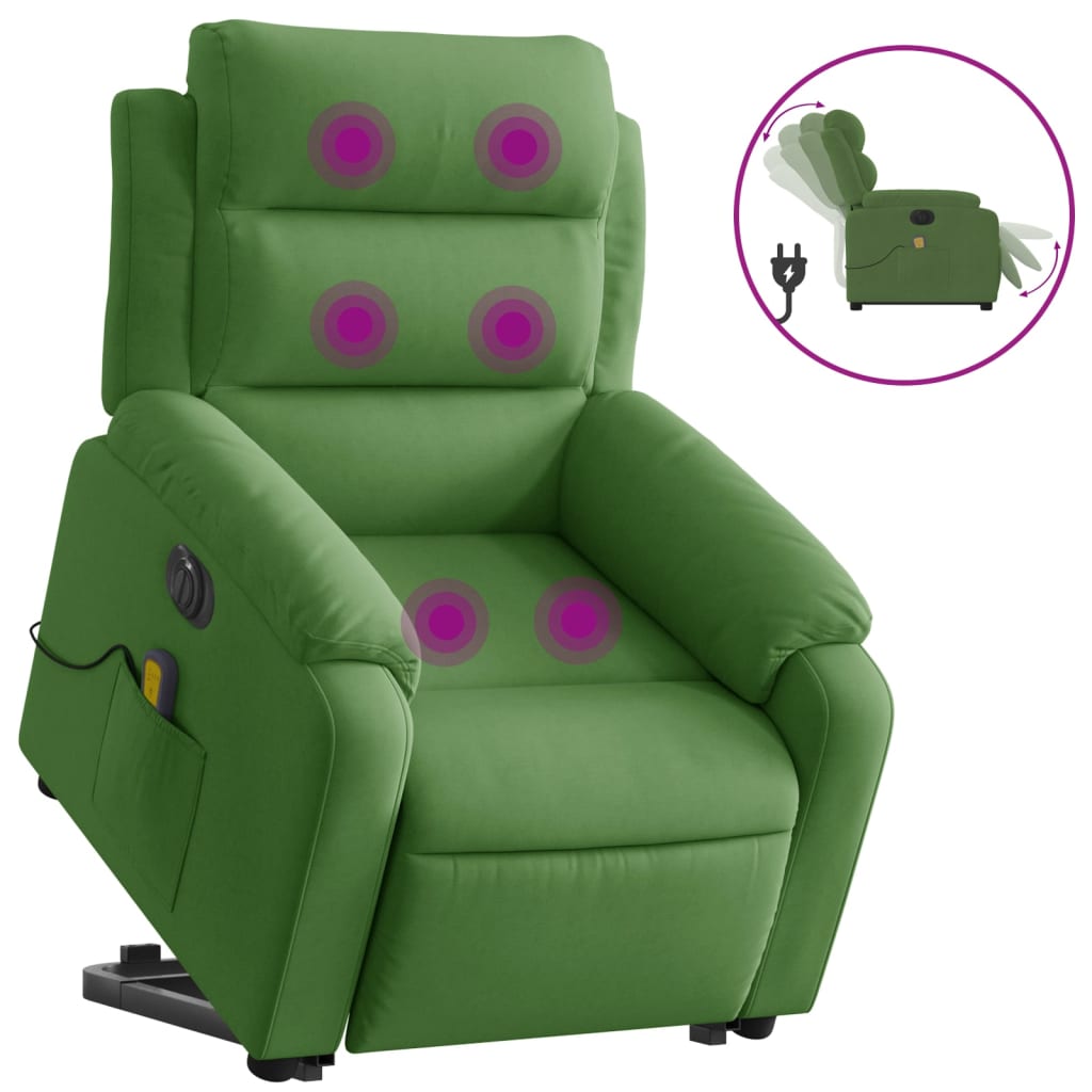 Poltrona Alzapersona Massaggi Elettrica Verde Chiaro Velluto
