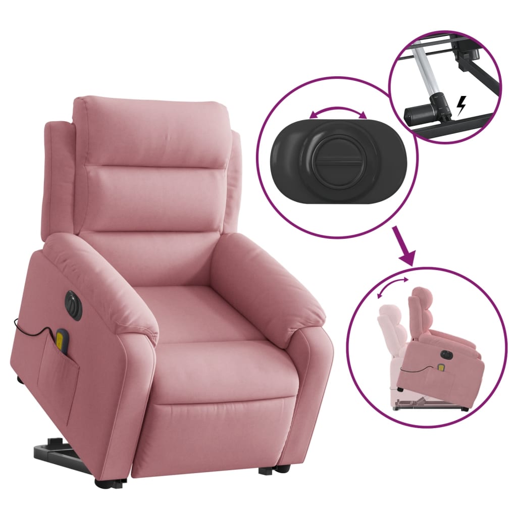 Poltrona Alzapersona Massaggi Elettrica Reclinante Rosa Velluto | homemem39
