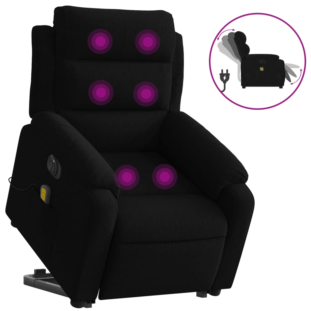 Poltrona Alzapersona Massaggi Elettrica Reclinante Nera Velluto | homemem39