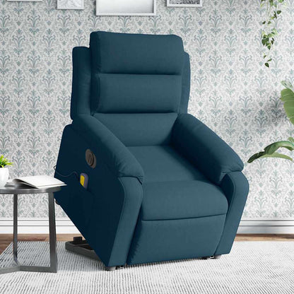 Poltrona Alzapersona Massaggi Elettrica Reclinabile Blu Velluto