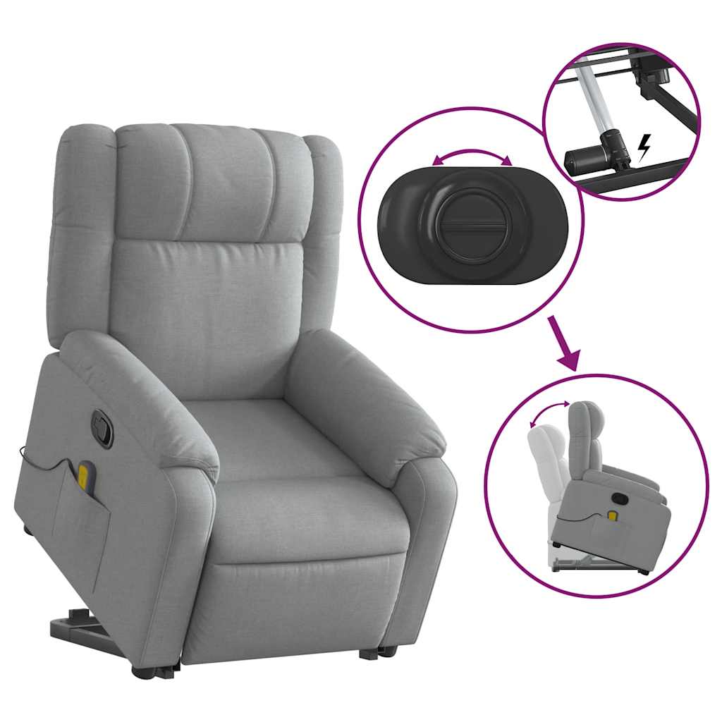 Poltrona Alzapersona Massaggi Reclinabile Grigio Chiaro Tessuto | homemem39