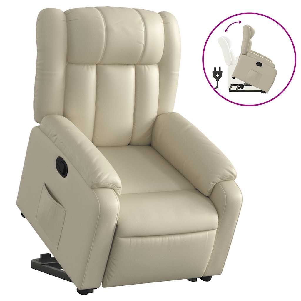 Poltrona Alzapersona Reclinabile Crema in Similpelle