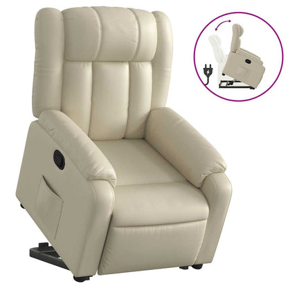 Poltrona Alzapersona Reclinabile Crema in Similpelle