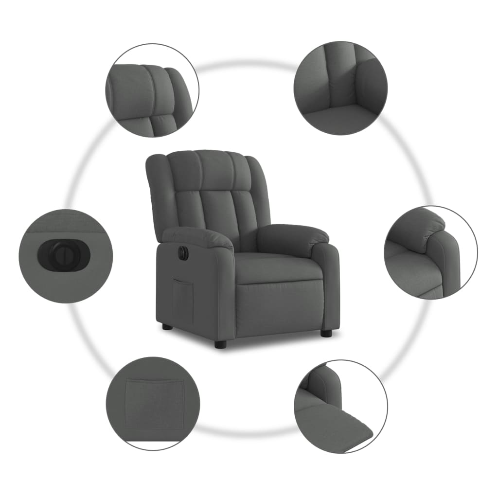 Poltrona Elettrica Reclinabile Grigio Scuro in Tessuto | homemem39