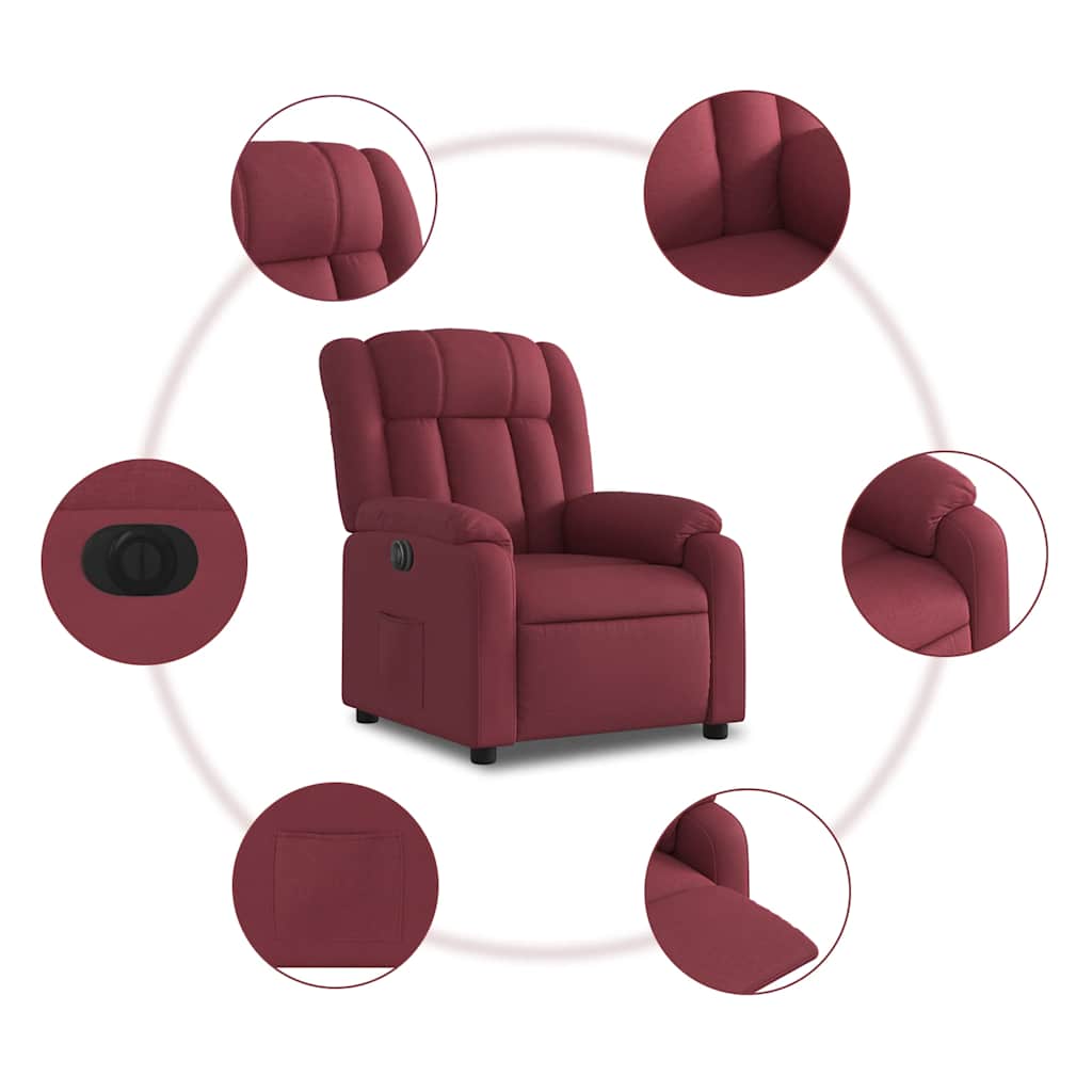 Poltrona Elettrica Reclinabile Rosso Vino in Tessuto | homemem39