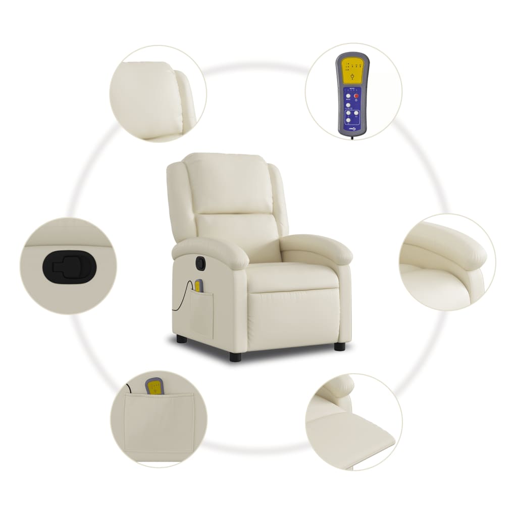 Poltrona reclinabile massaggiante in Similpelle Crema | homemem39