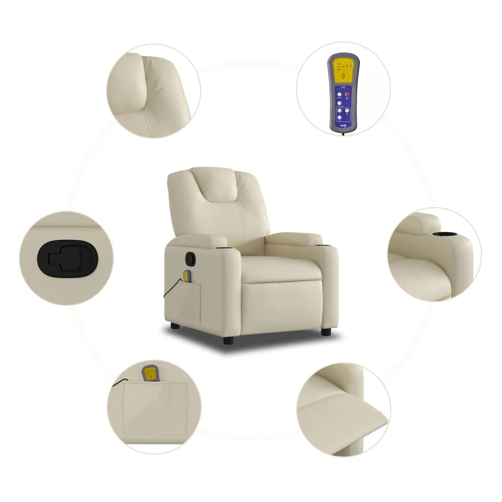 Poltrona reclinabile massaggiante in Similpelle Crema | homemem39