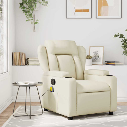 Poltrona reclinabile massaggiante in Similpelle Crema | homemem39