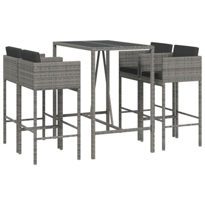 Set Bar da Giardino 5 pz con Cuscini in Polyrattan Grigio