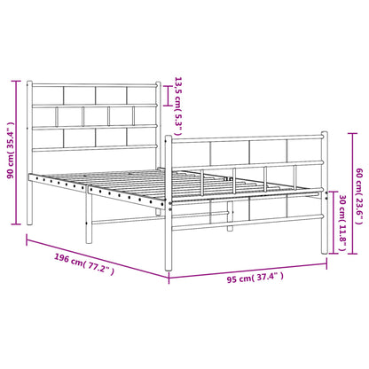 Giroletto con Testiera e Pediera Metallo Nero 90x190 cm | homemem39