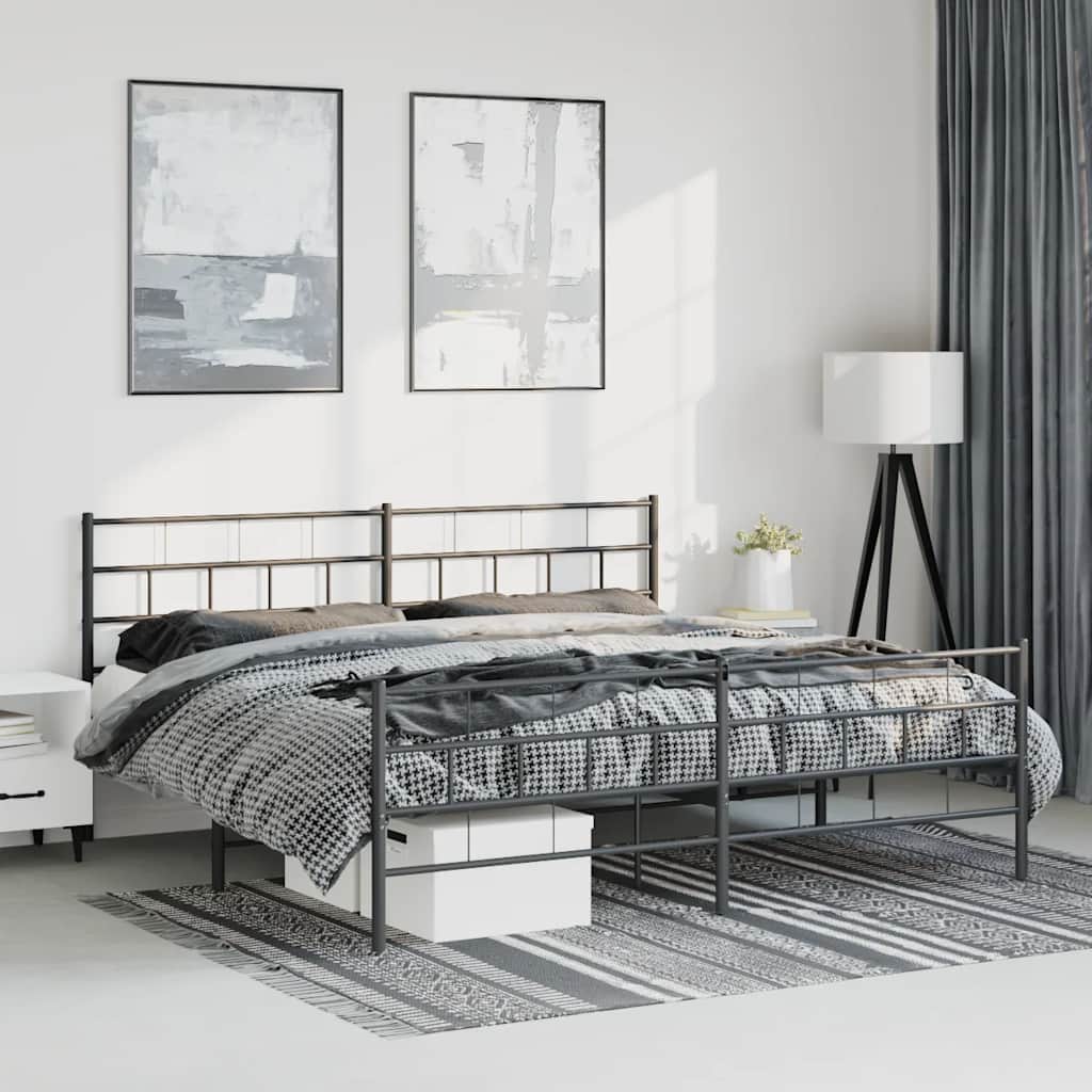 Giroletto con Testiera e Pediera Metallo Nero 193x203 cm | homemem39