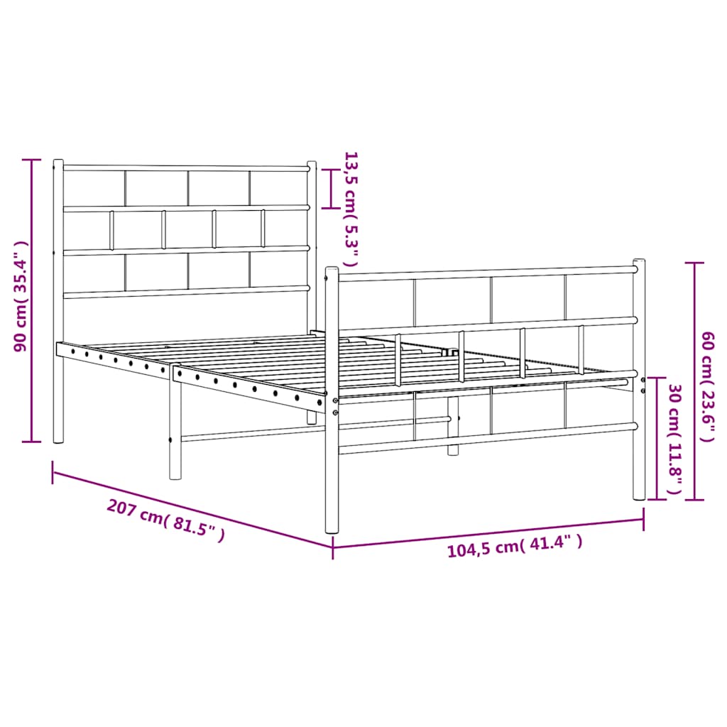 Giroletto con Testiera e Pediera Metallo Bianco 100x200 cm | homemem39