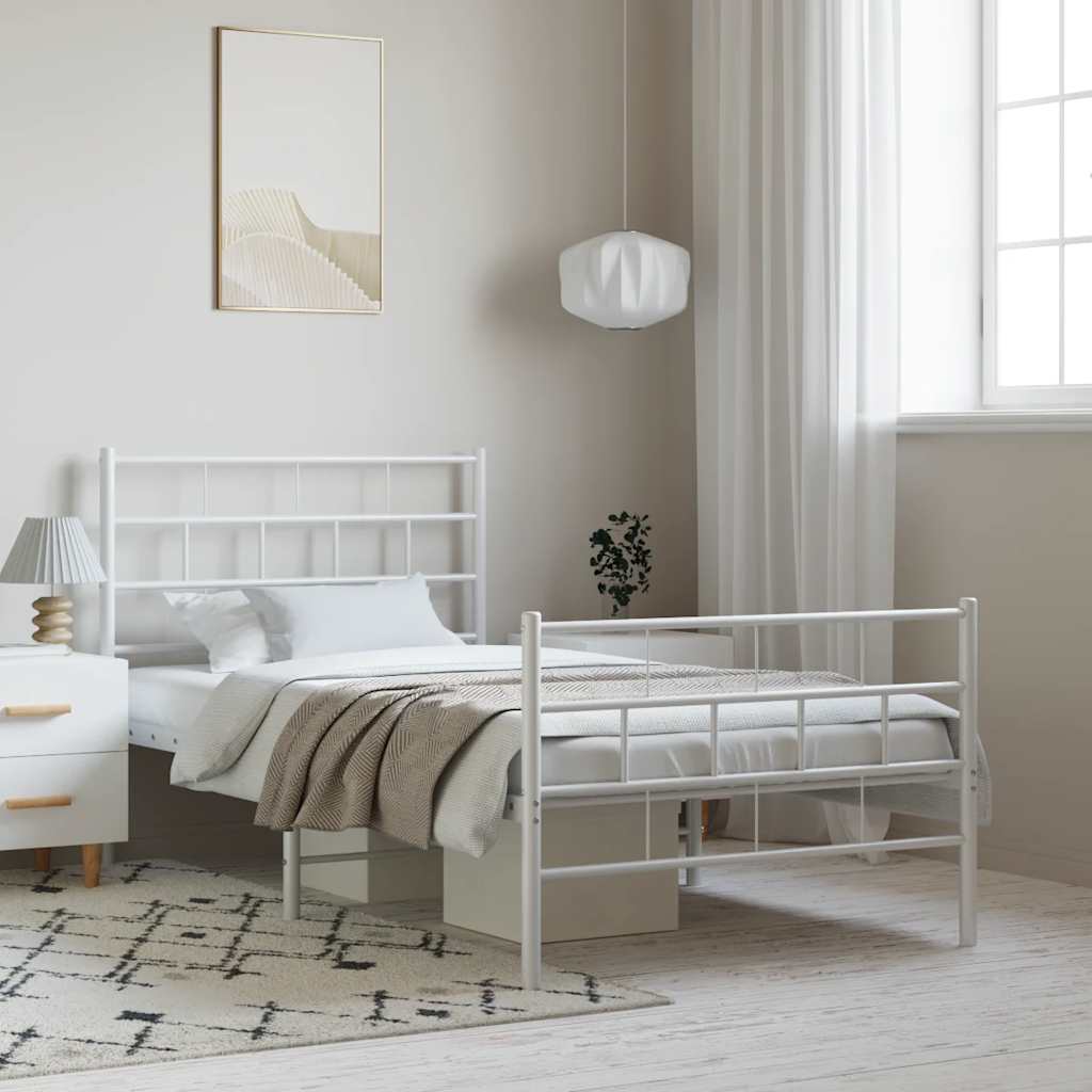 Giroletto con Testiera e Pediera Metallo Bianco 100x200 cm | homemem39