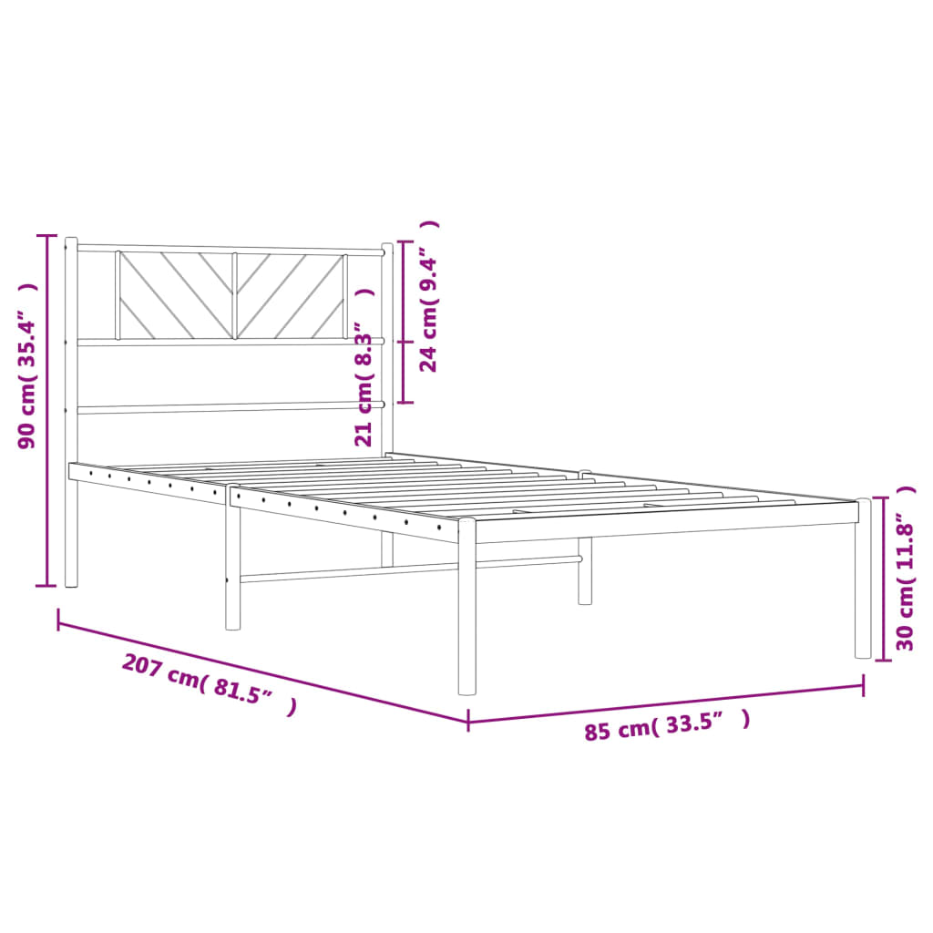 Giroletto con Testiera in Metallo Nero 80x200 cm