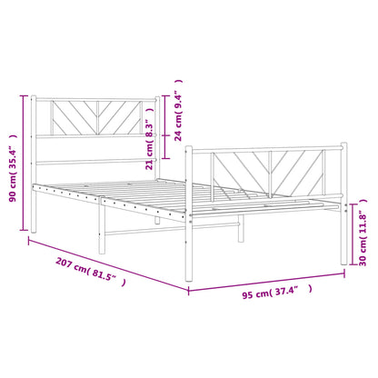 Giroletto con Testiera e Pediera Metallo Nero 90x200 cm