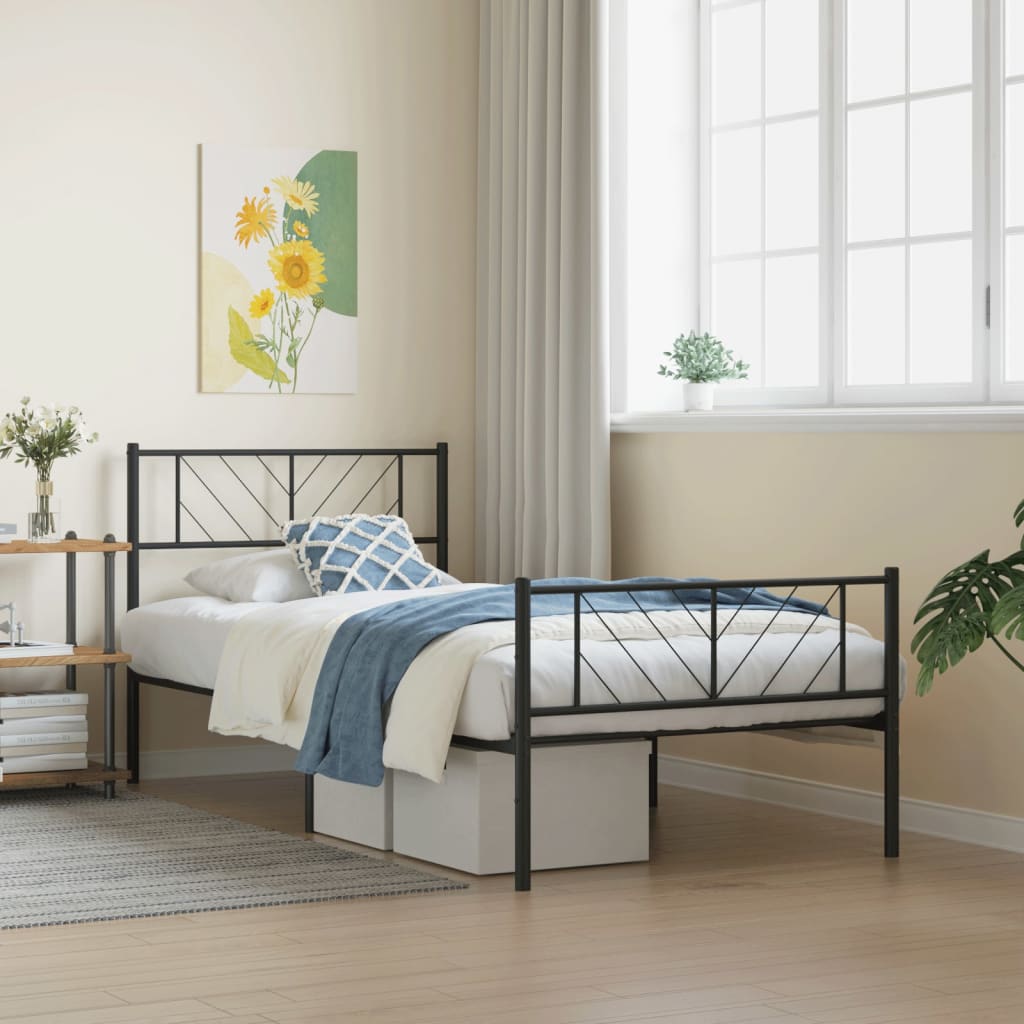 Giroletto con Testiera e Pediera Metallo Nero 107x203 cm | homemem39