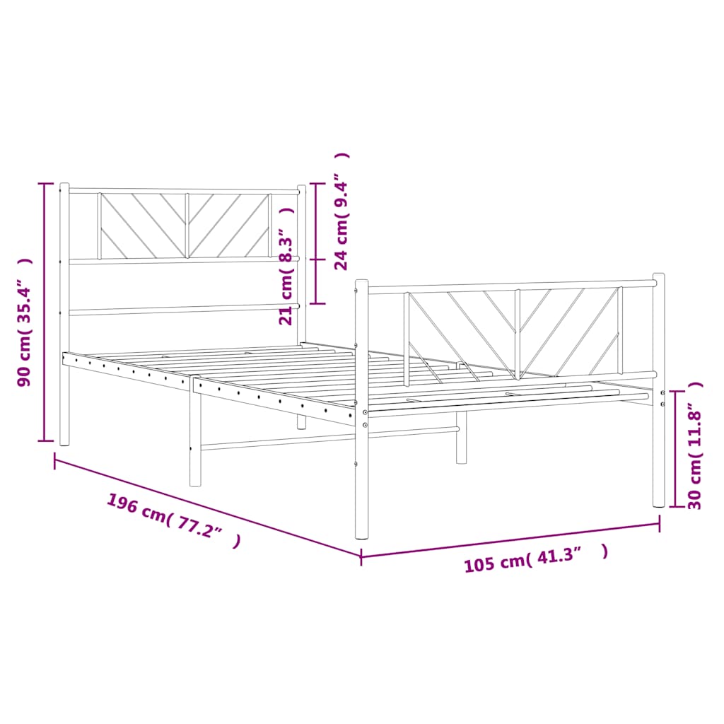 Giroletto con Testiera e Pediera Metallo Bianco 100x190 cm | homemem39