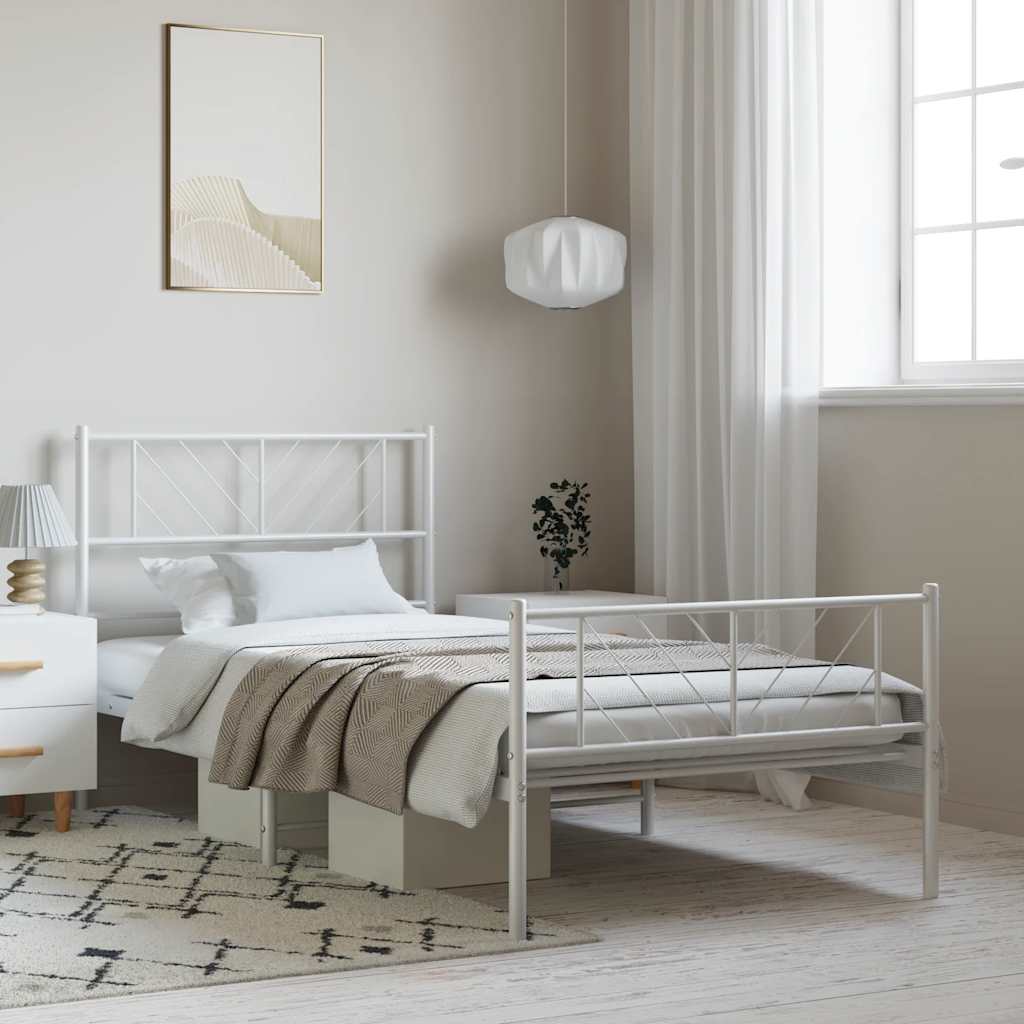 Giroletto con Testiera e Pediera Metallo Bianco 100x200 cm | homemem39