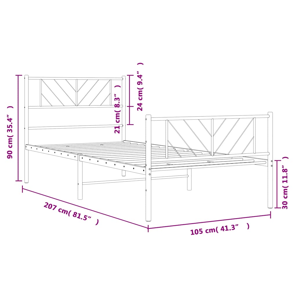 Giroletto con Testiera e Pediera Metallo Bianco 100x200 cm | homemem39