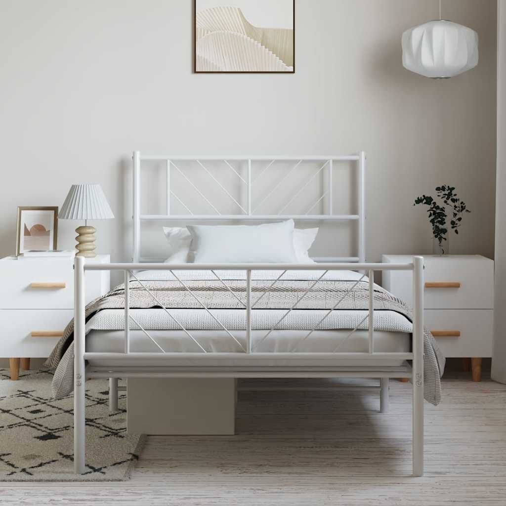 Giroletto con Testiera e Pediera Metallo Bianco 100x200 cm | homemem39