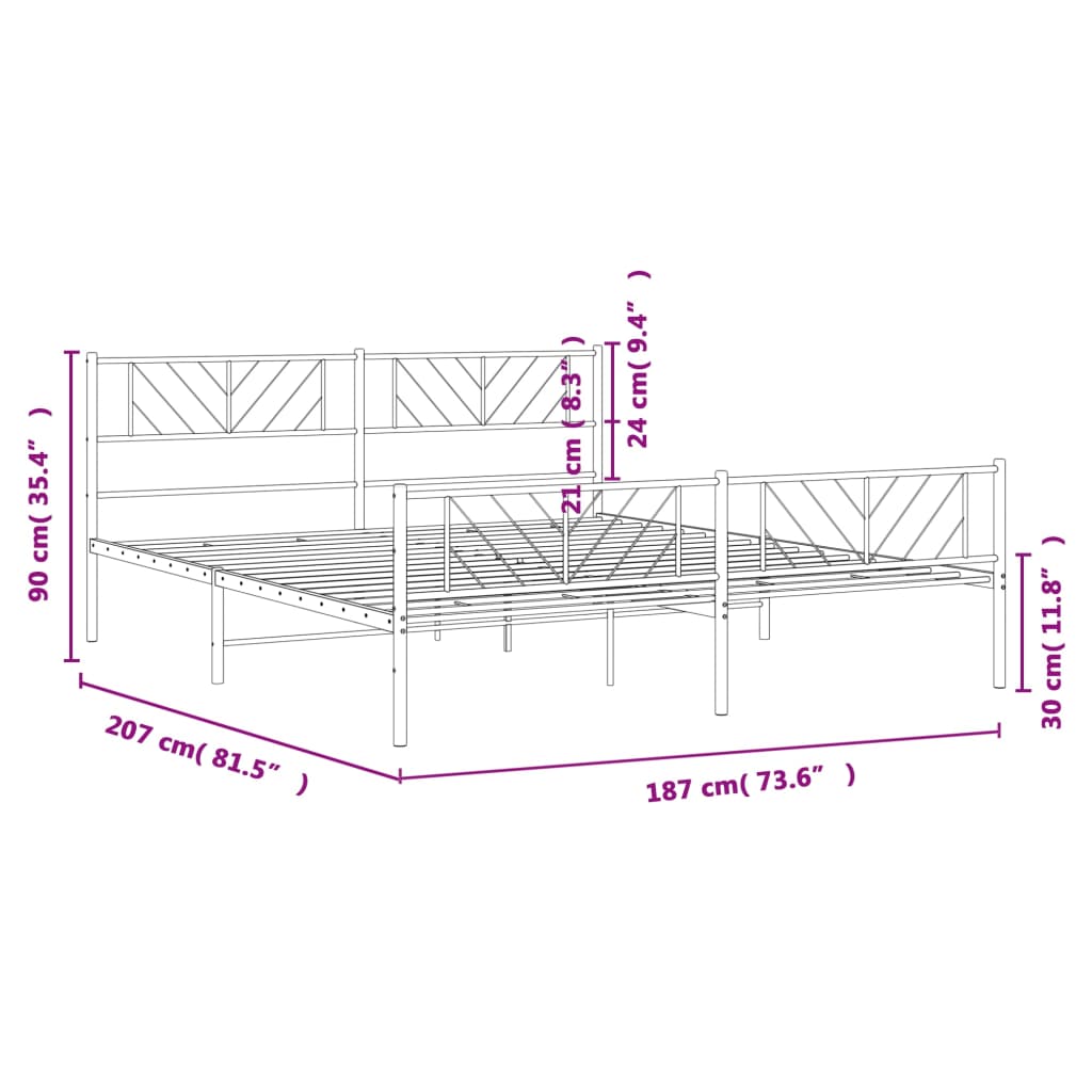 Giroletto con Testiera e Pediera Metallo Bianco 180x200 cm | homemem39