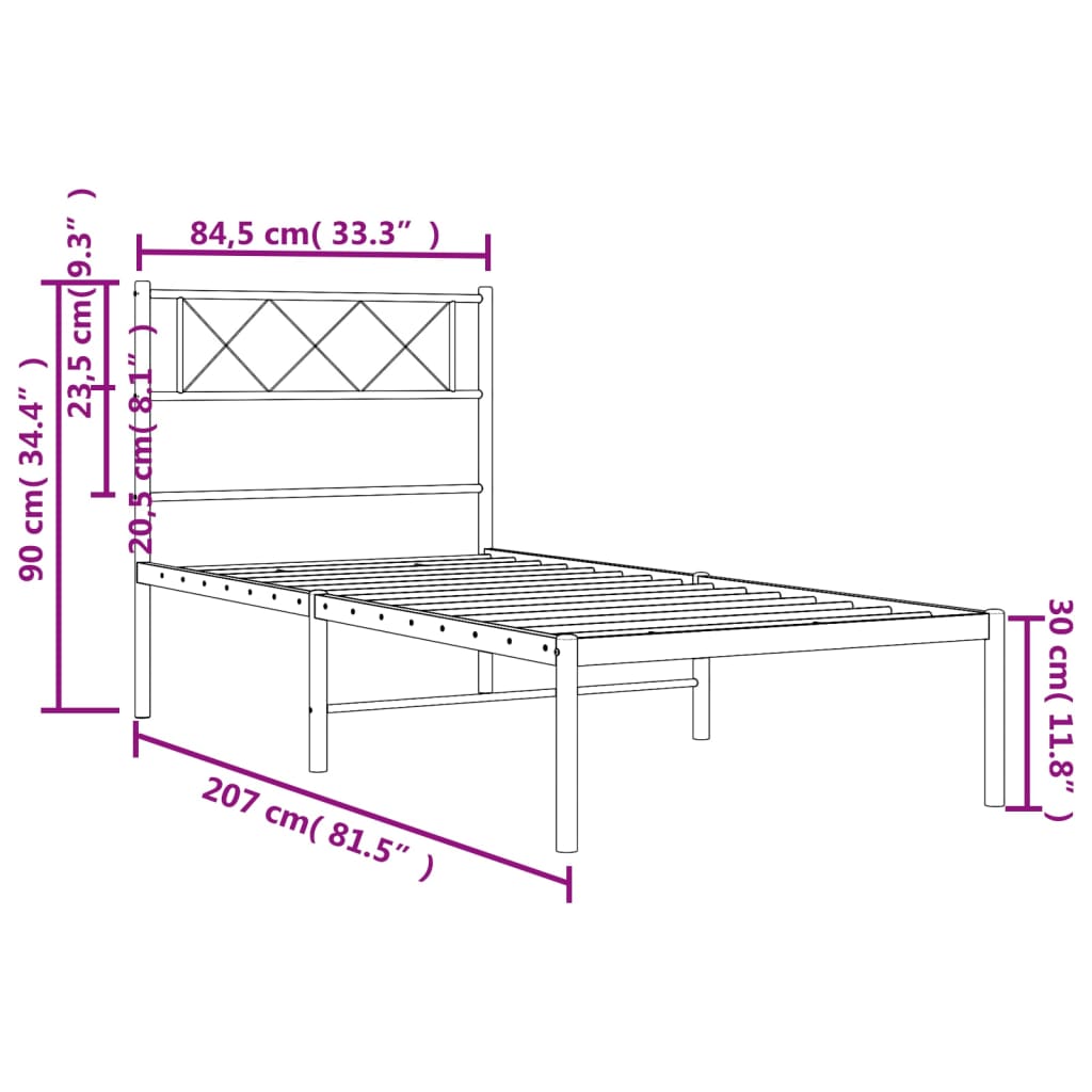 Giroletto con Testiera in Metallo Nero 80x200 cm