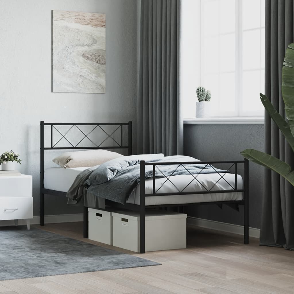 Giroletto con Testiera e Pediera Metallo Nero 90x190 cm | homemem39