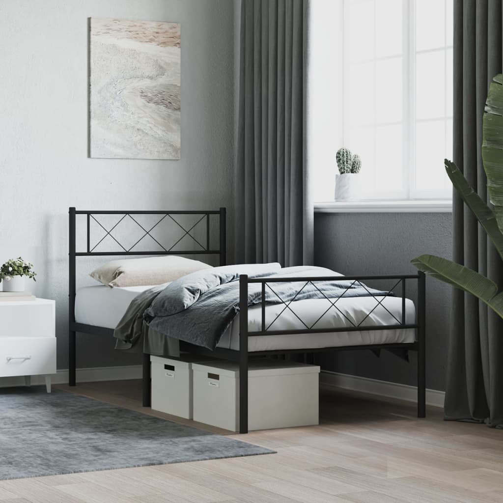 Giroletto con Testiera e Pediera Metallo Nero 90x200 cm | homemem39