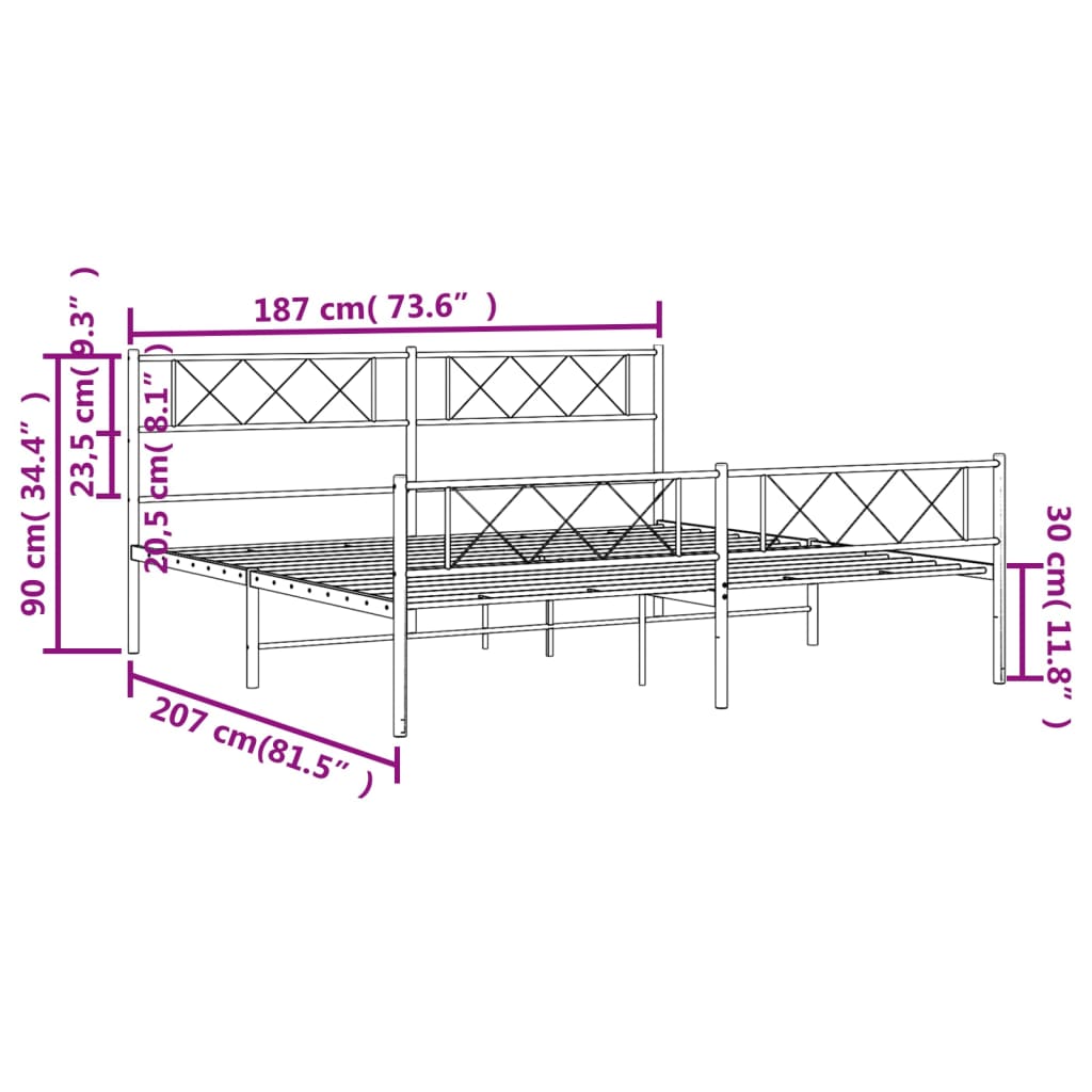 Giroletto senza Materaso con Pediera in Metallo Nero 180x200 cm | homemem39