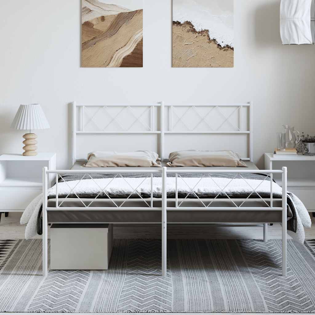 Giroletto con Testiera e Pediera Metallo Bianco 150x200 cm | homemem39