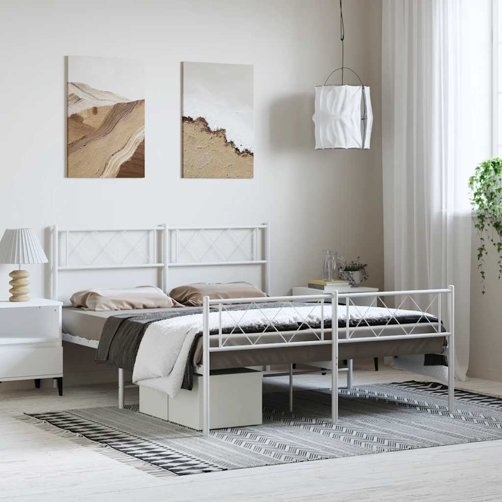 Giroletto con Testiera e Pediera Metallo Bianco 150x200 cm | homemem39