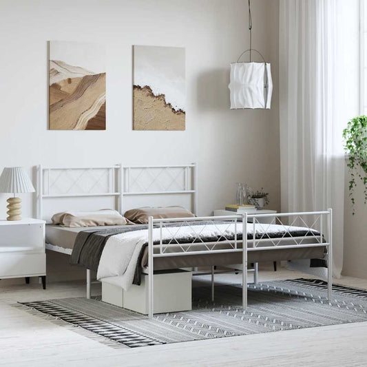 Giroletto con Testiera e Pediera Metallo Bianco 150x200 cm | homemem39