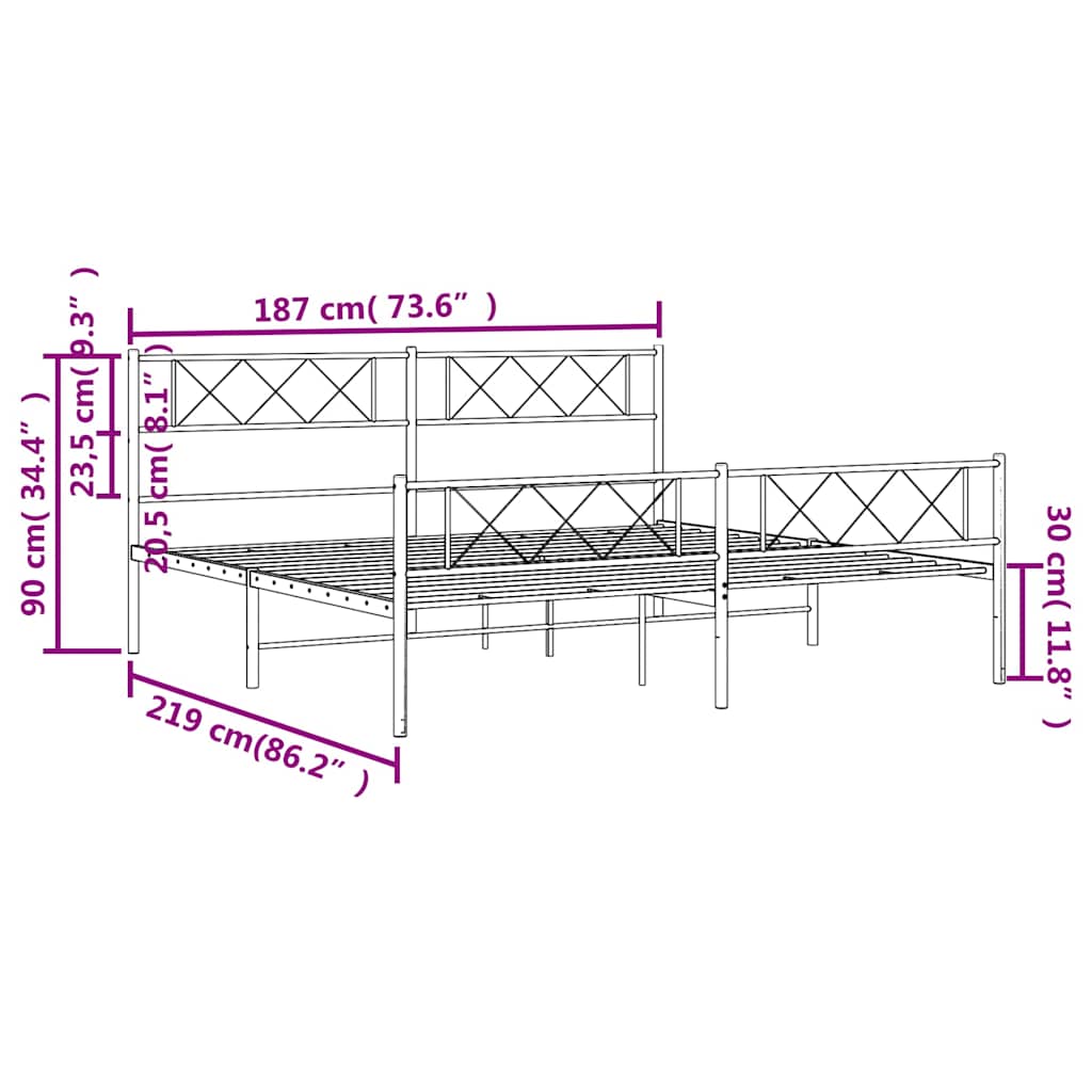 Giroletto con Testiera e Pediera Metallo Bianco 183x213 cm | homemem39