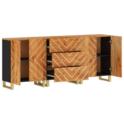 Mobiletti 3pz Marrone e Nero 60x33,5x75 cm Legno Massello Mango - homemem39