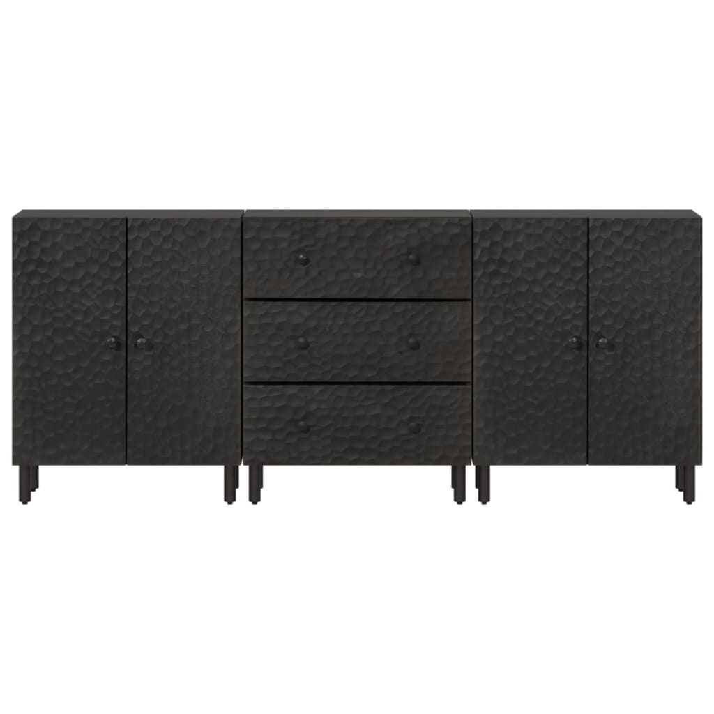 Credenze 3 pz Nero 60x33x75 cm in Legno Massello di Mango