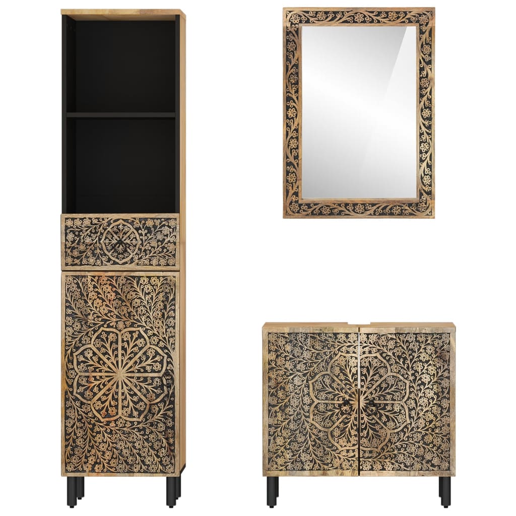 Set Mobili da Bagno 3pz in Legno Massello di Mango | homemem39
