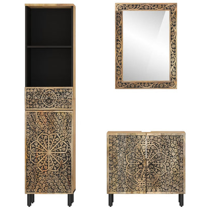 Set Mobili da Bagno 3pz in Legno Massello di Mango | homemem39