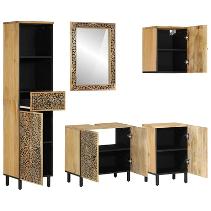 Set Mobili da Bagno 5 pz in Legno Massello di Mango | homemem39