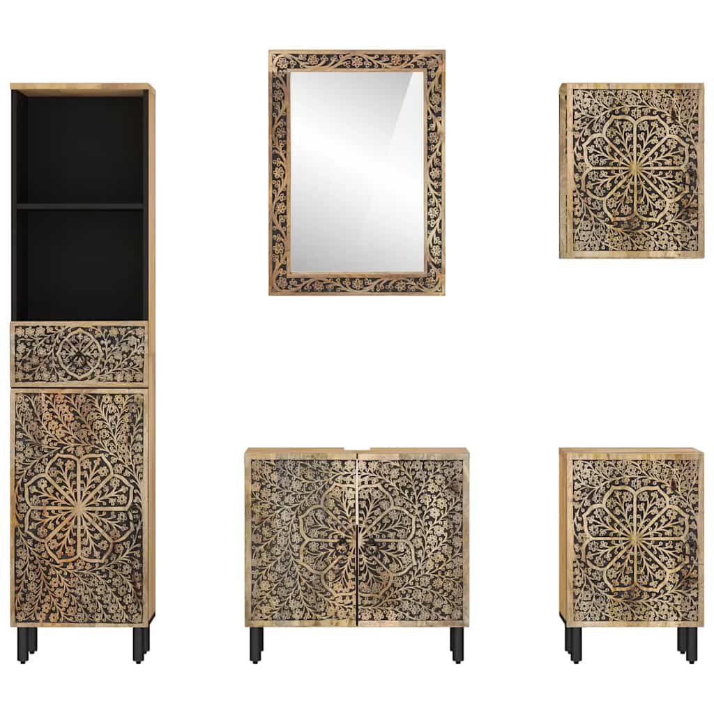 Set Mobili da Bagno 5 pz in Legno Massello di Mango | homemem39
