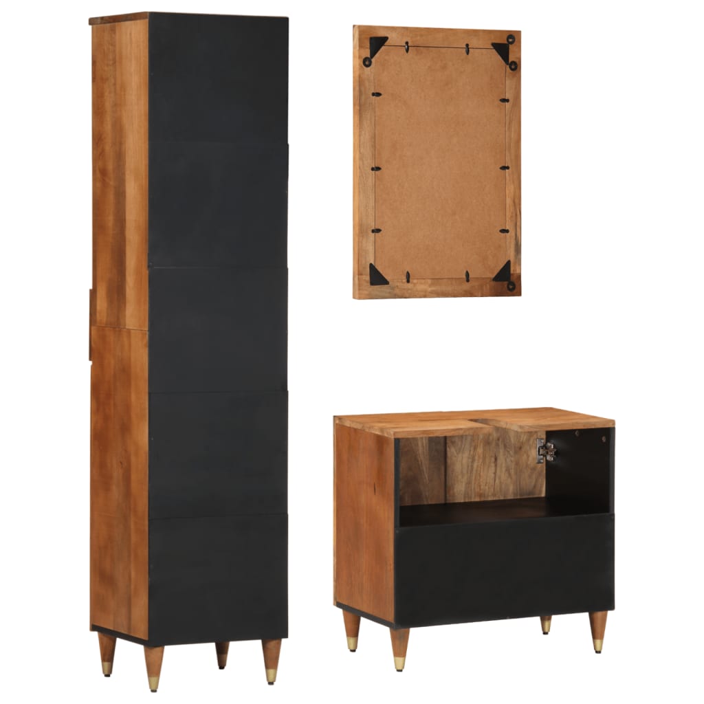 Set Mobili da Bagno 3pz in Legno Massello di Mango