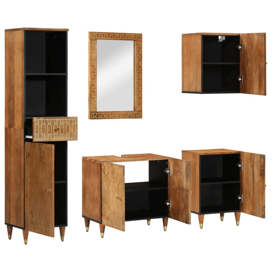 Set Mobili da Bagno 5 pz in Legno Massello di Mango