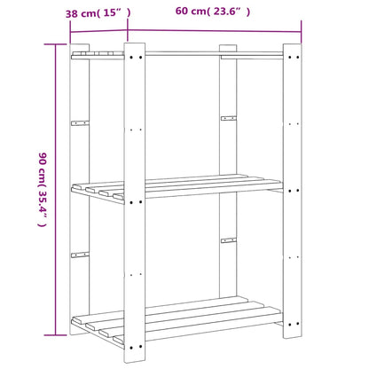 Scaffale a 3 Livelli Grigio 60x38x90 cm in Legno di Pino