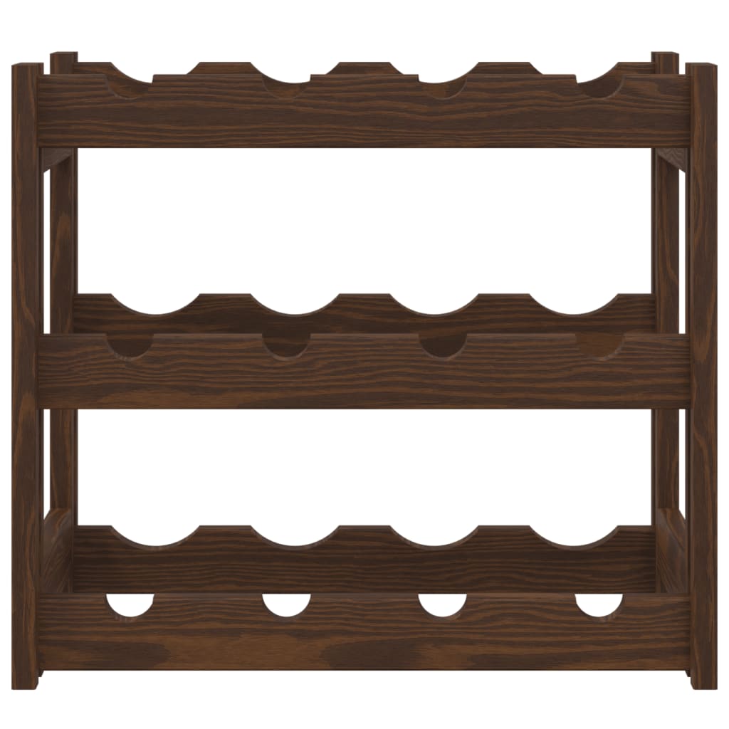 Portabottiglie per 12 Bottiglie Marrone Legno Massello di Pino