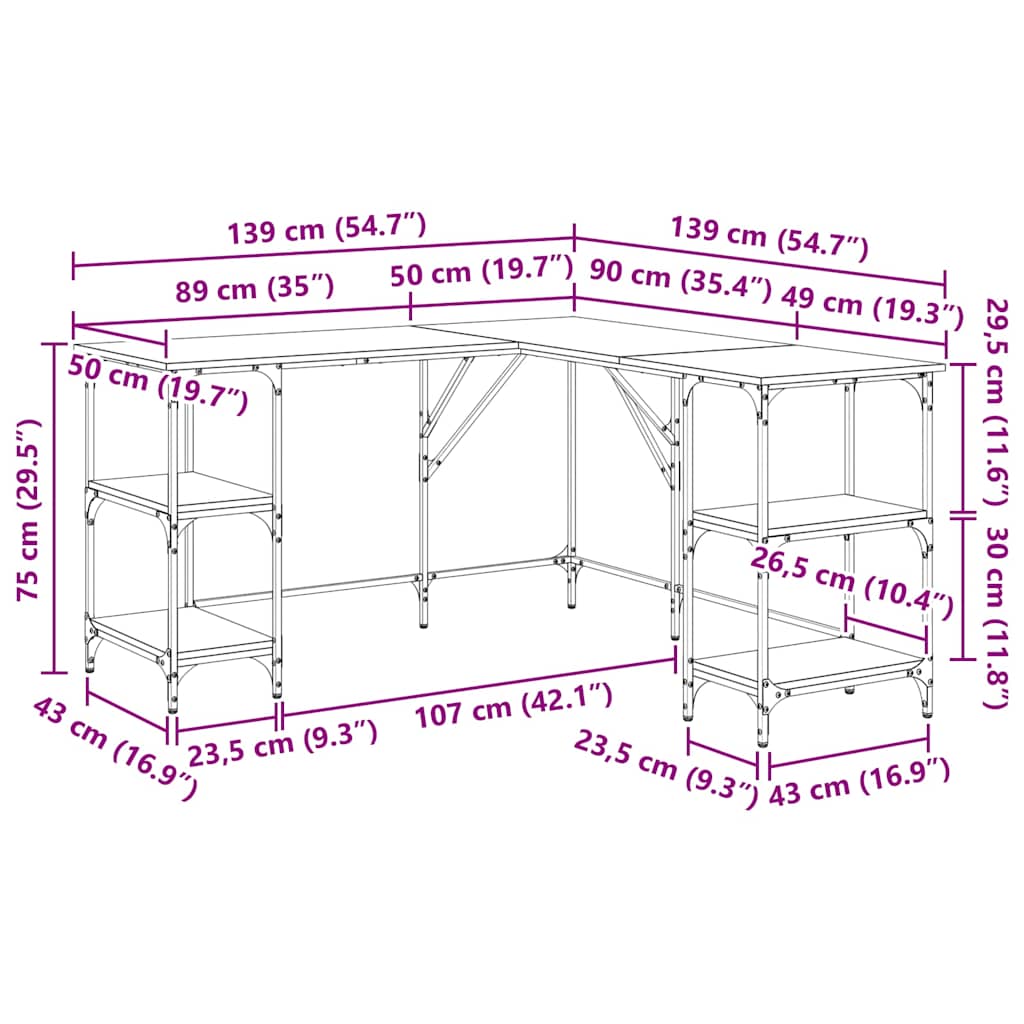 Scrivania Nera 139x139x75 cm in Legno Multistrato