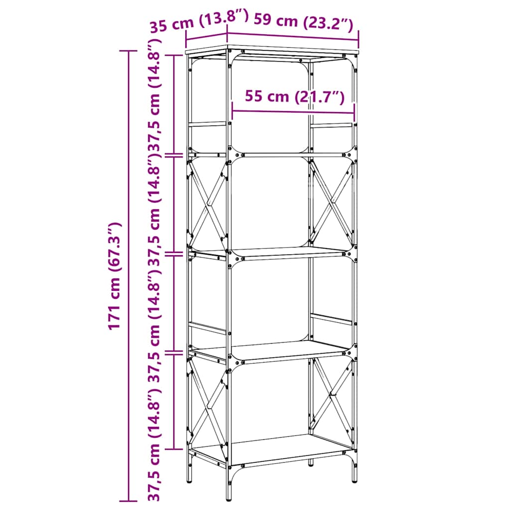 Libreria 5 Ripiani Grigio Sonoma 59x35x171 cm Legno Multistrato