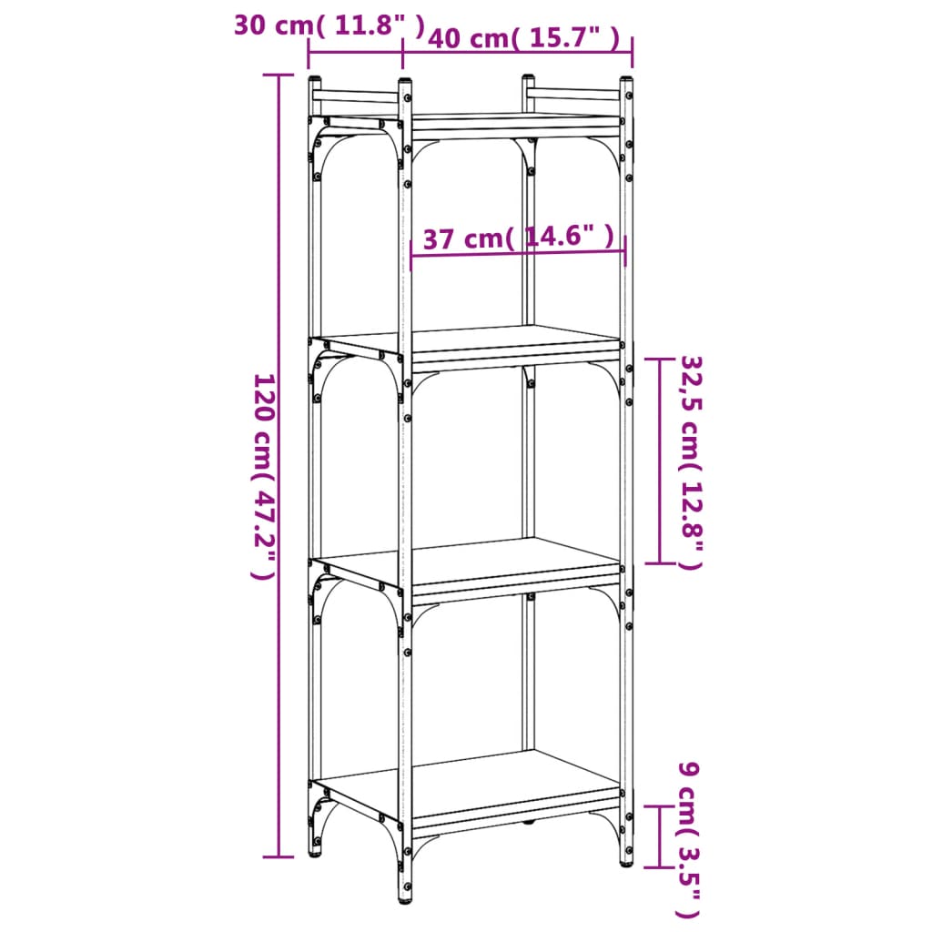 Libreria a 4 Ripiani Nera 40x30x120 cm in Legno Multistrato | homemem39