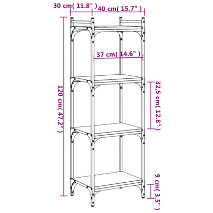 Libreria a 4 Ripiani Nera 40x30x120 cm in Legno Multistrato | homemem39