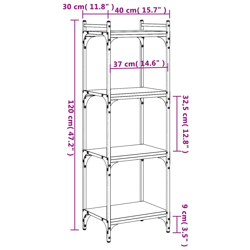 Libreria a 4 Ripiani Rovere Fumo 40x30x120 cm Legno Multistrato | homemem39
