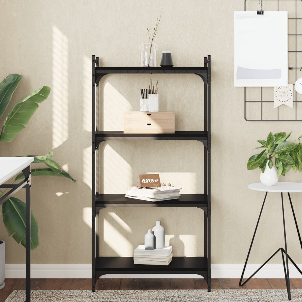 Libreria a 4 Ripiani Nera 60x30x120 cm in Legno Multistrato | homemem39